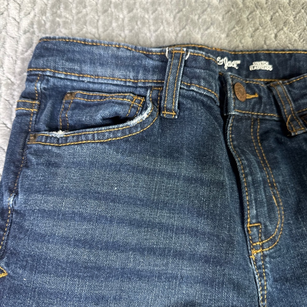 Cat & Jack Boys Size 14 Bootcut Jeans Dark Wash Stretch Denim Adjustable Waist - Picture 3 of 13